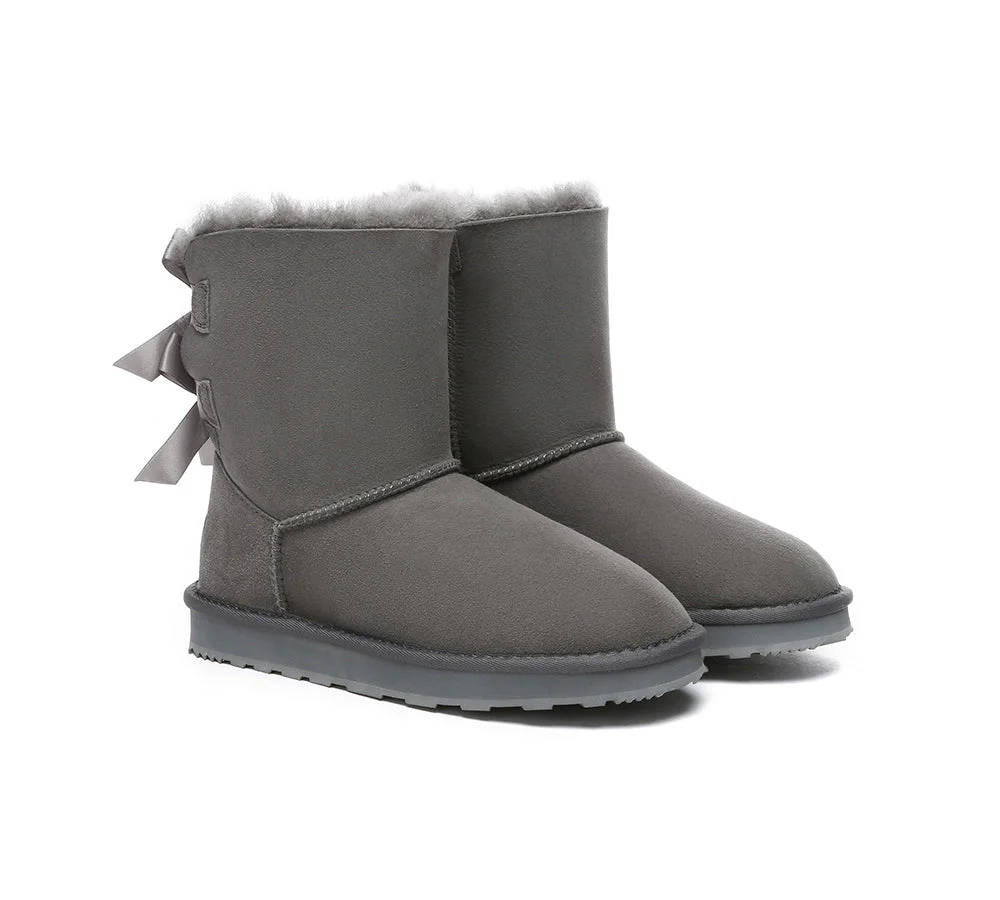 Urban UGG? UGG Boots Women Double faced Sheepskin Wool Short Back Bow
