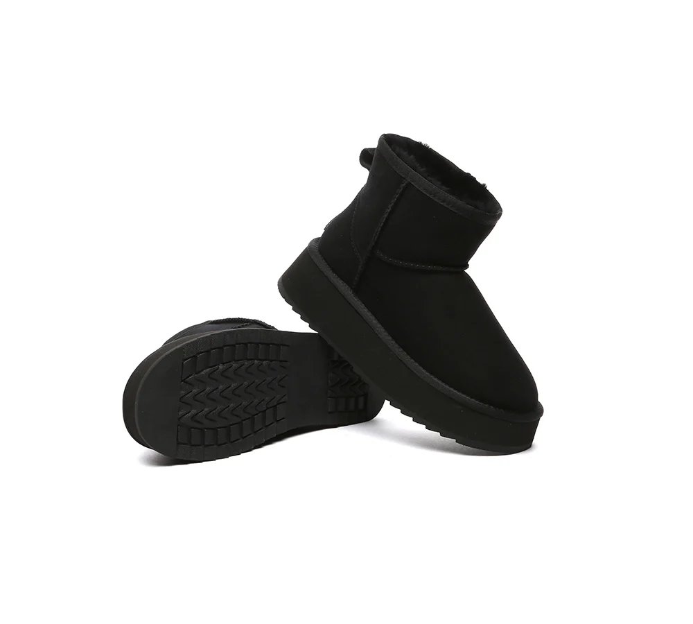 EVERAU? UGG Boots Sheepskin Wool Ankle Platform Thick Bottom Mini Classic