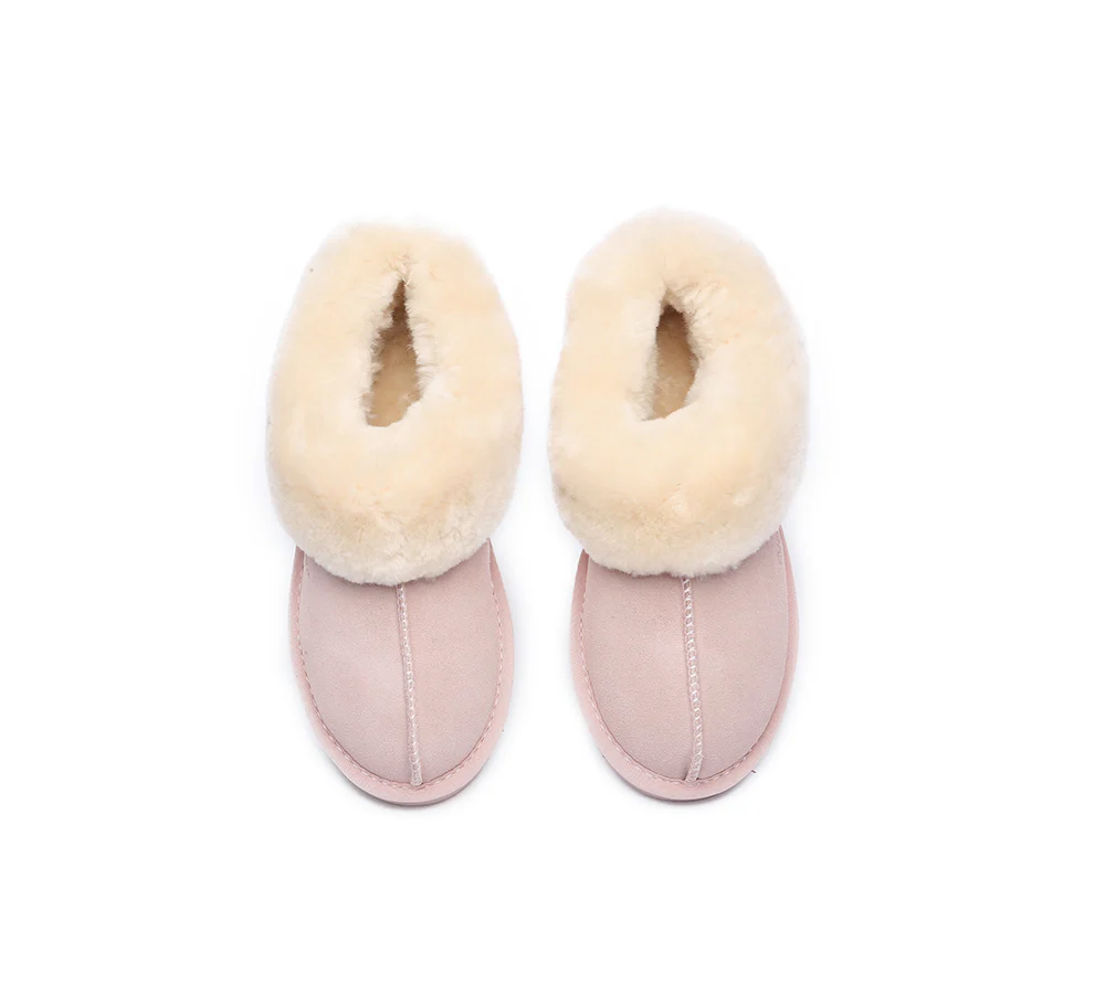EVERAU? UGG Slippers Sheepskin Wool Suede Ankle Homey