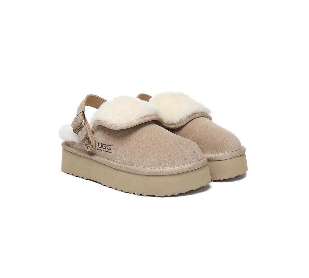 AUSTRALIAN SHEPHERD? UGG Slippers Sheepskin Wool Slingback Platform Tenley