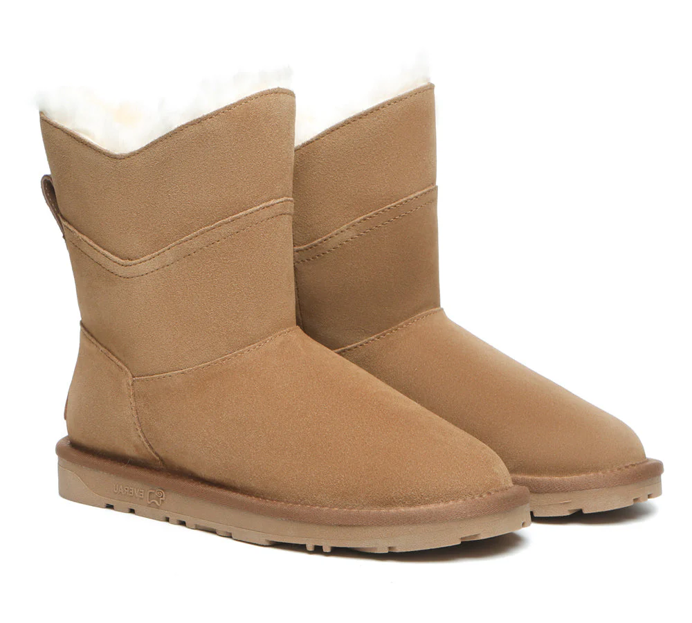 EVERAU? UGG Boots Women Premium Australian Sheepskin Wool Short Swanston 2 Panel