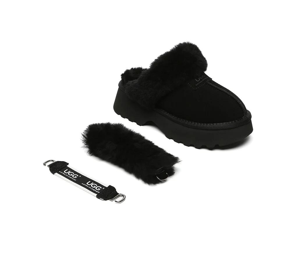 AUSTRALIAN SHEPHERD? UGG Slippers Women Removable Wool Strap Slingback Chunky Platform Muna