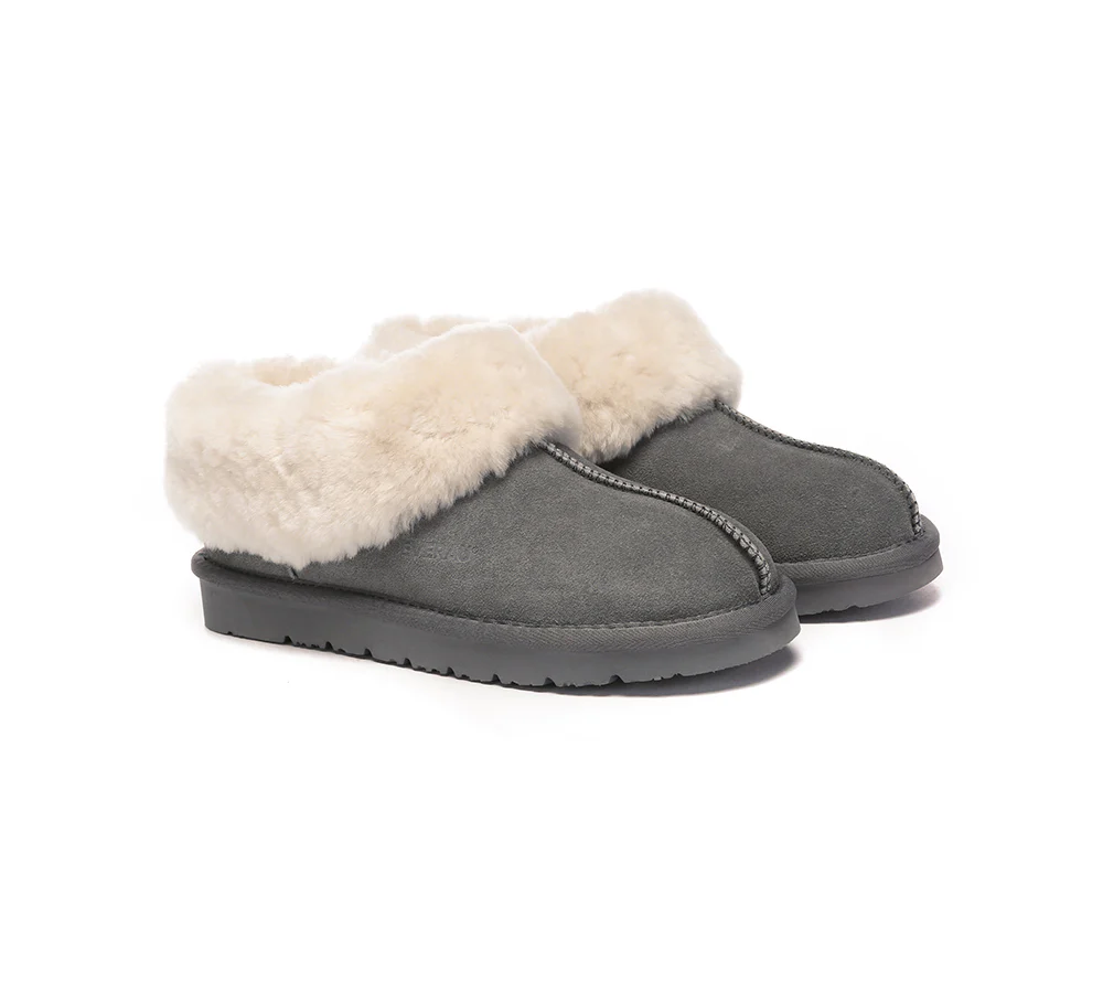 EVERAU? UGG Slippers Sheepskin Wool Suede Ankle Homey