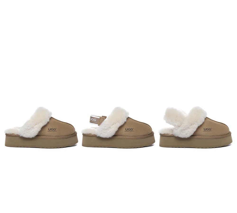 AUSTRALIAN SHEPHERD? UGG Slippers Women Removable Wool Strap Slingback Platform Musa