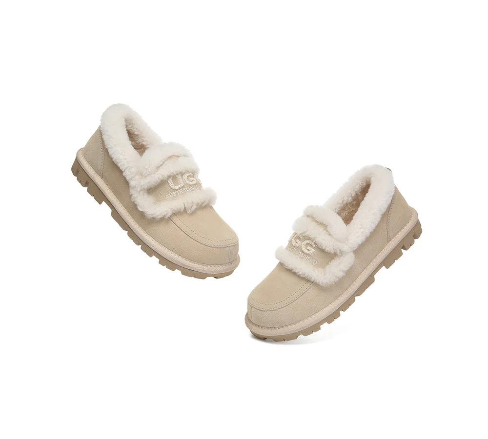 AUSTRALIAN SHEPHERD? UGG Slippers Women Sheepskin Wool Ankle Rilee Loafers