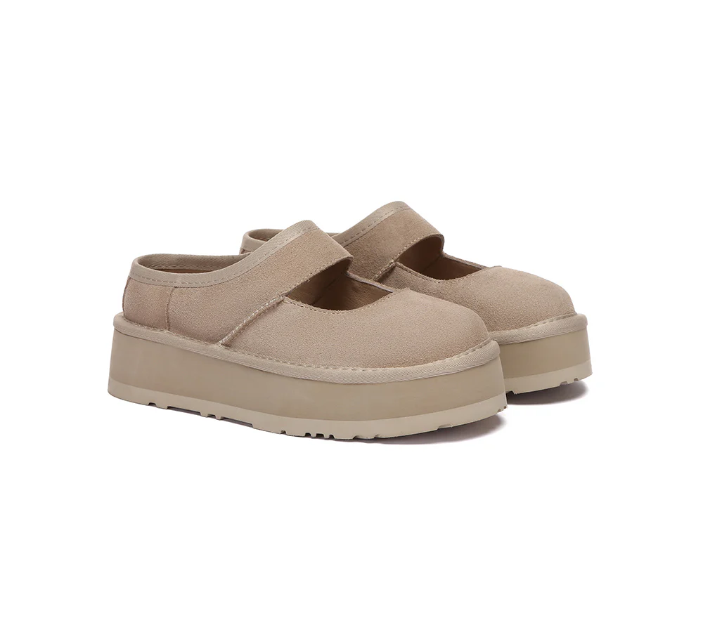 EVERAU? Women Leather Mary Jane Platform Sandals Moana