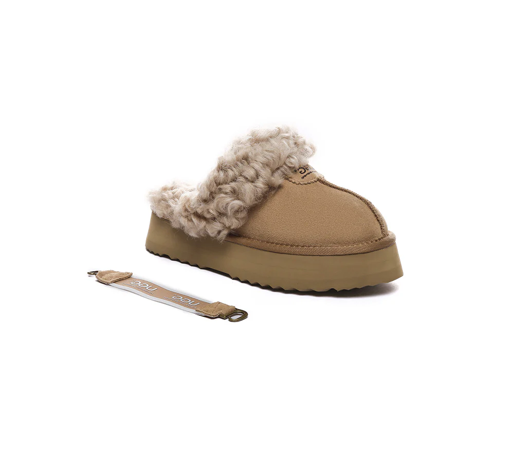 AUSTRALIAN SHEPHERD? 2-Way Style UGG Slippers Women Removable Strap Slingback Platform Waffle Curly
