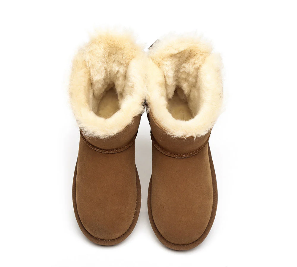 EVERAU? UGG Boots Women Sheepskin Wool Mini Single Back Bow