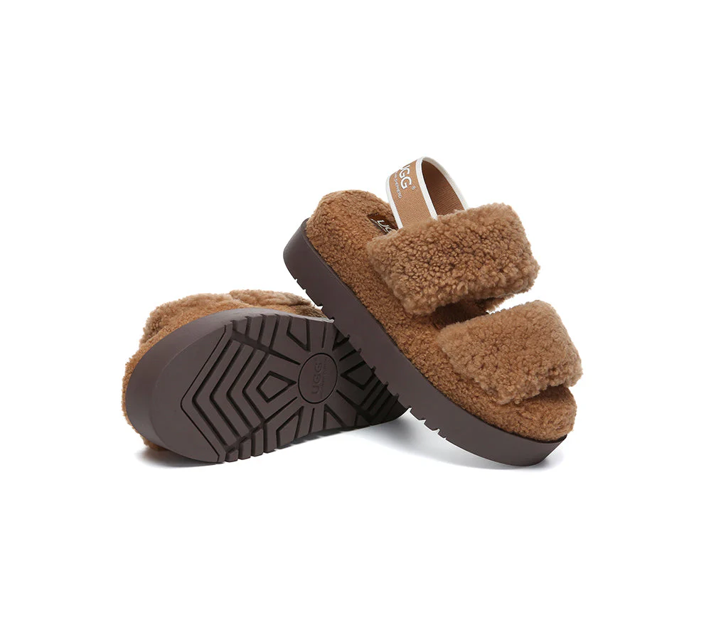 AUSTRALIAN SHEPHERD? UGG Women Double Strap Slingback Platform Fluffy Slides Lyam