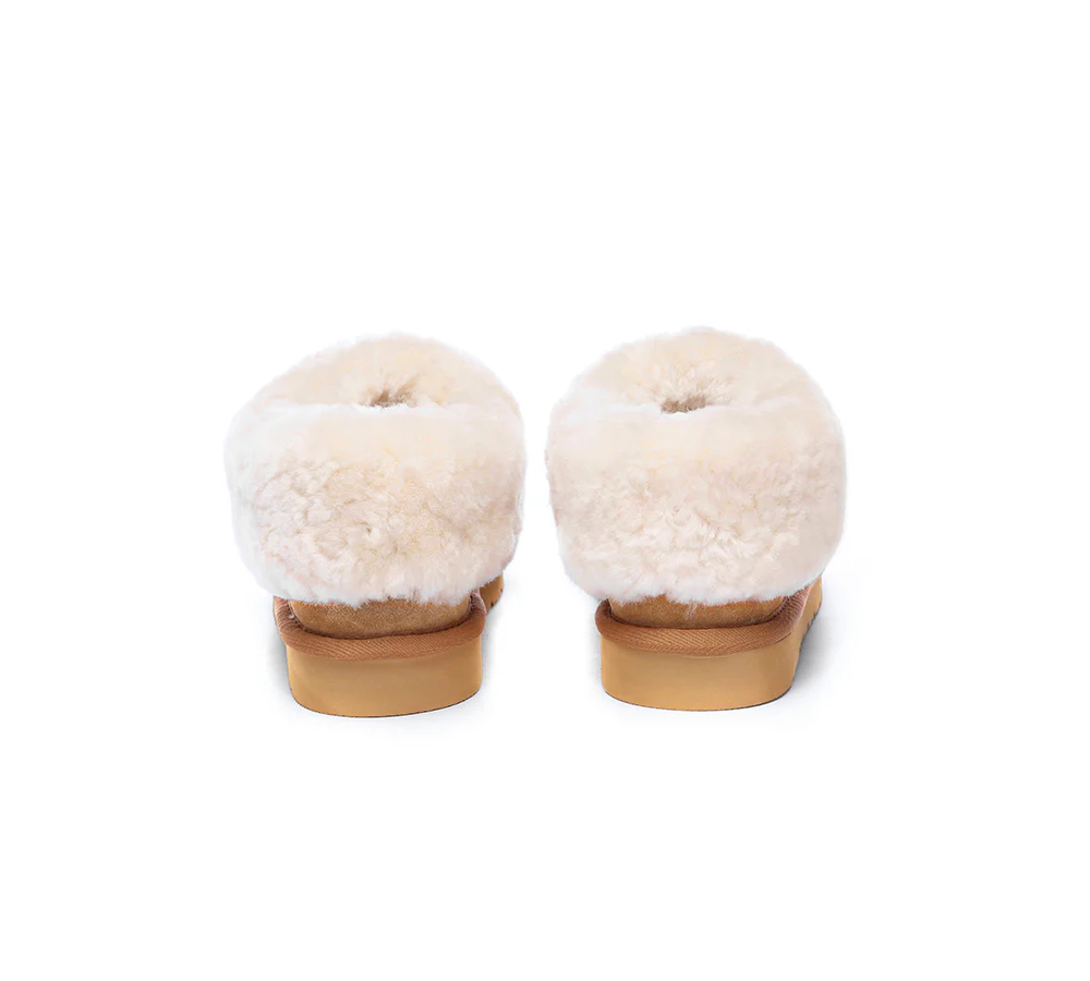 EVERAU? UGG Slippers Sheepskin Wool Suede Ankle Homey