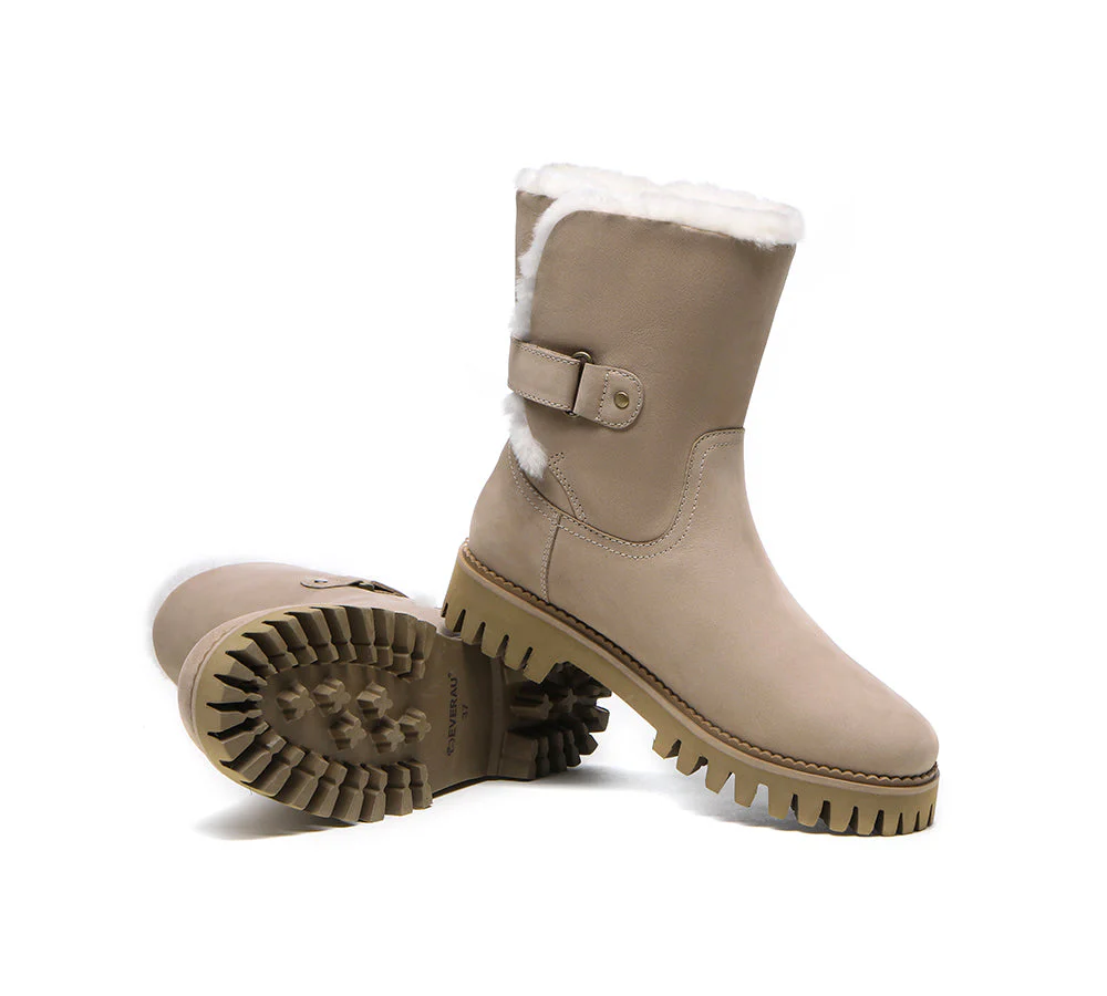 EVERAU? Women Sheepskin Wool Mid Calf Fashion Boots Tina