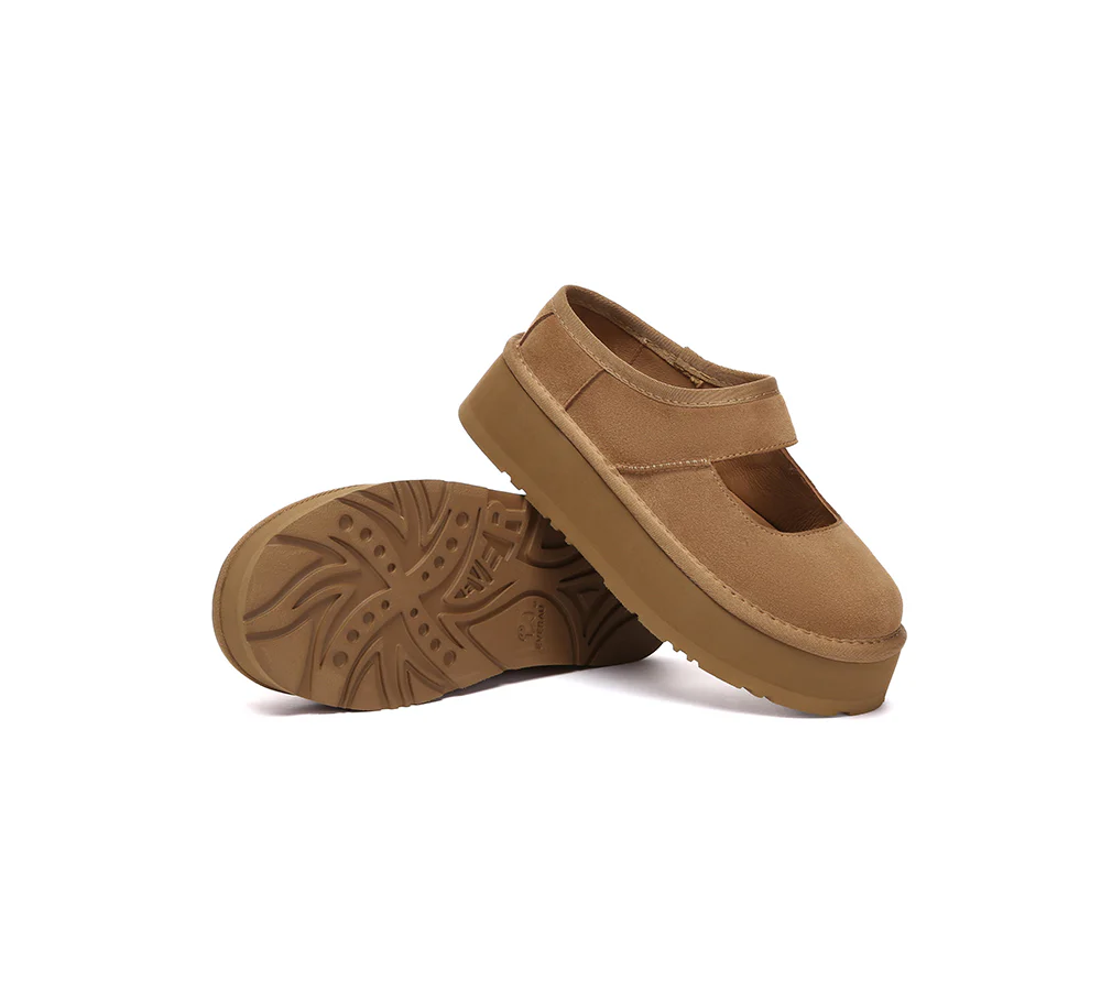 EVERAU? Women Leather Mary Jane Platform Sandals Moana