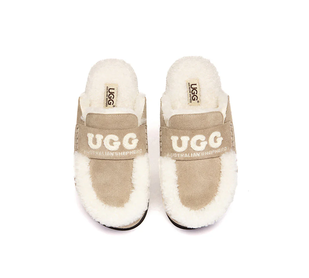 AUSTRALIAN SHEPHERD? UGG Slippers Women Sheepskin Wool Shearling Lora