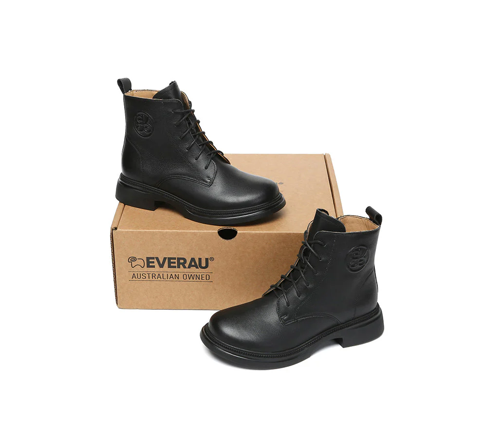 EVERAU? Women Leather Lace Up Zipper Ankle Boots Gabriela