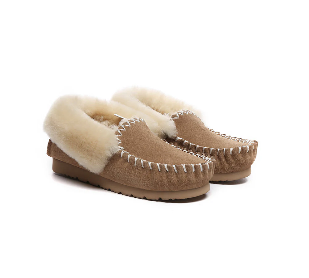 EVERAU? UGG Slippers Sheepskin Wool Ankle Popo Moccasin