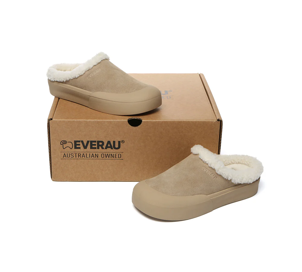 EVERAU? UGG Slippers Sheepskin Wool Scuff Staney
