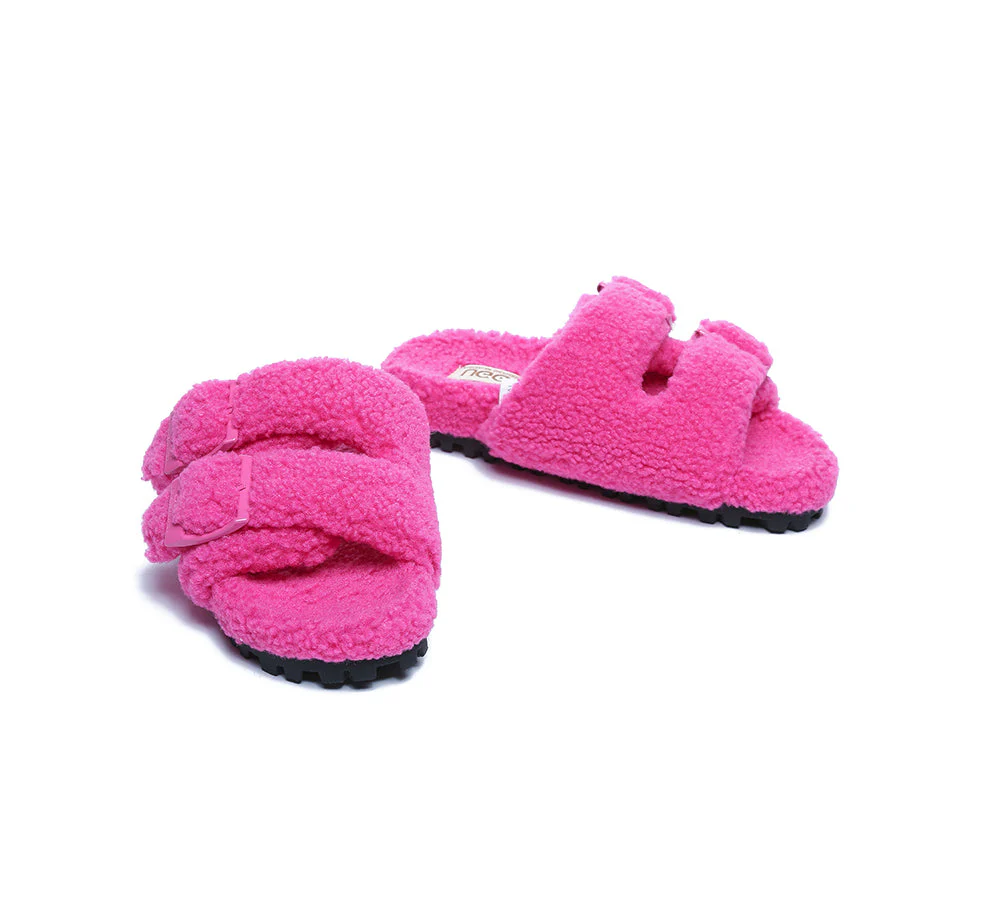 AUSTRALIAN SHEPHERD? UGG Women Shearling Buckle Sandal Slides Jennie