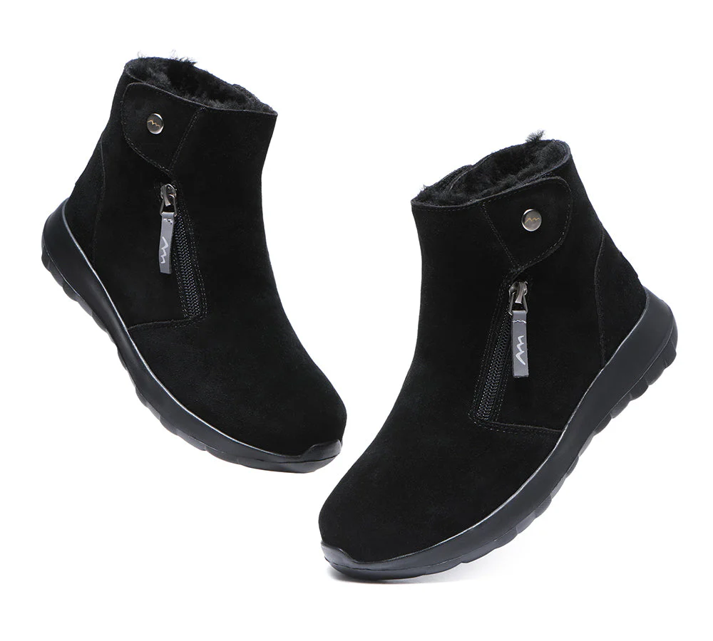 TARRAMARRA? Women Leather Sheepskin Wool Button Zipper Ankle Boots Tyria