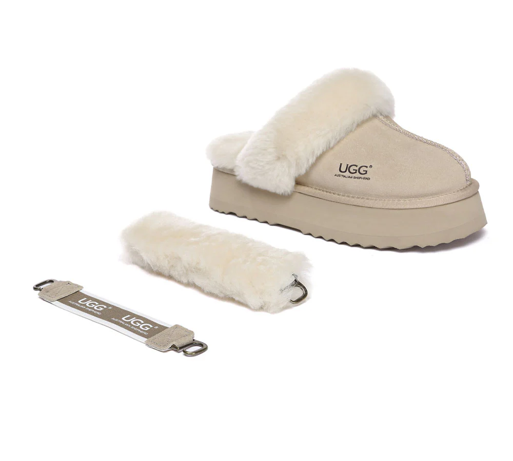 AUSTRALIAN SHEPHERD? UGG Slippers Women Removable Wool Strap Slingback Platform Musa