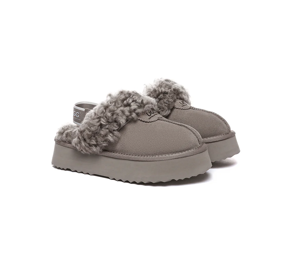 AUSTRALIAN SHEPHERD? 2-Way Style UGG Slippers Women Removable Strap Slingback Platform Waffle Curly