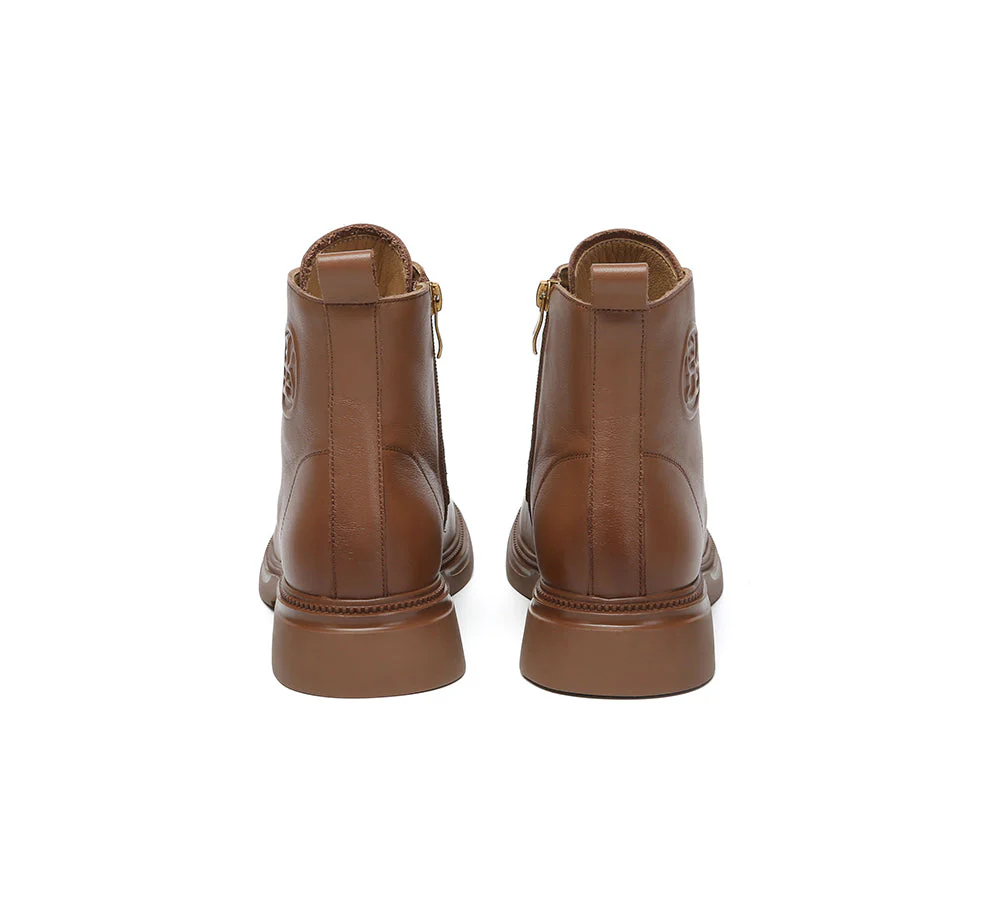 EVERAU? Women Leather Lace Up Zipper Ankle Boots Gabriela