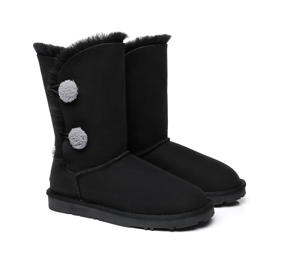 EVERAU? UGG Boots Women Sheepskin Wool Twin Button Short Espina