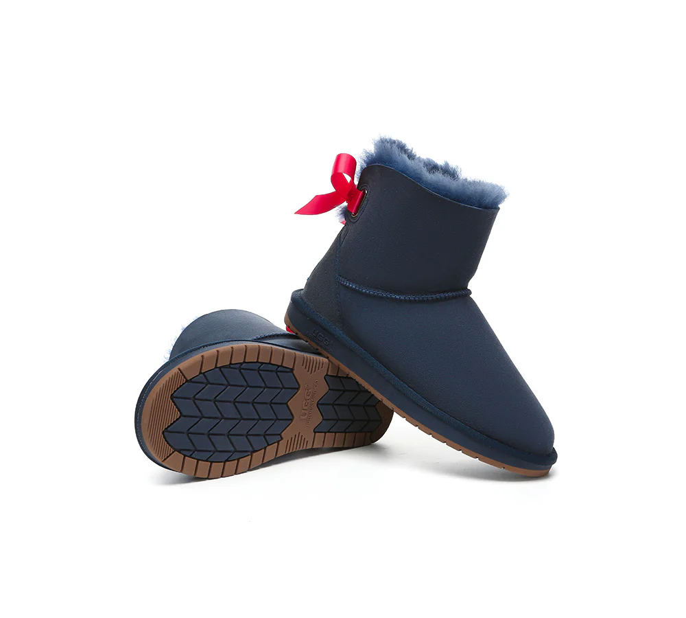 UGG EXPRESS? Beyond Blue UGG Boots Sheepskin Wool Mini Back Bow
