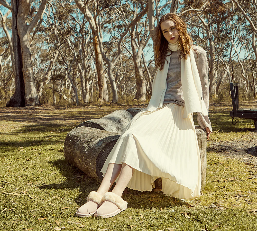 EVERAU? UGG Slippers Sheepskin Wool Suede Scuff Muffin