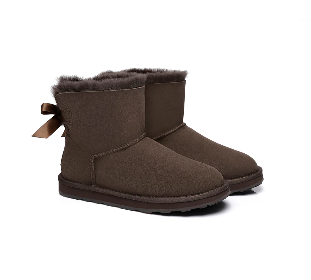 Urban UGG? UGG Boots Women Double faced Sheepskin Wool Mini Back Bow