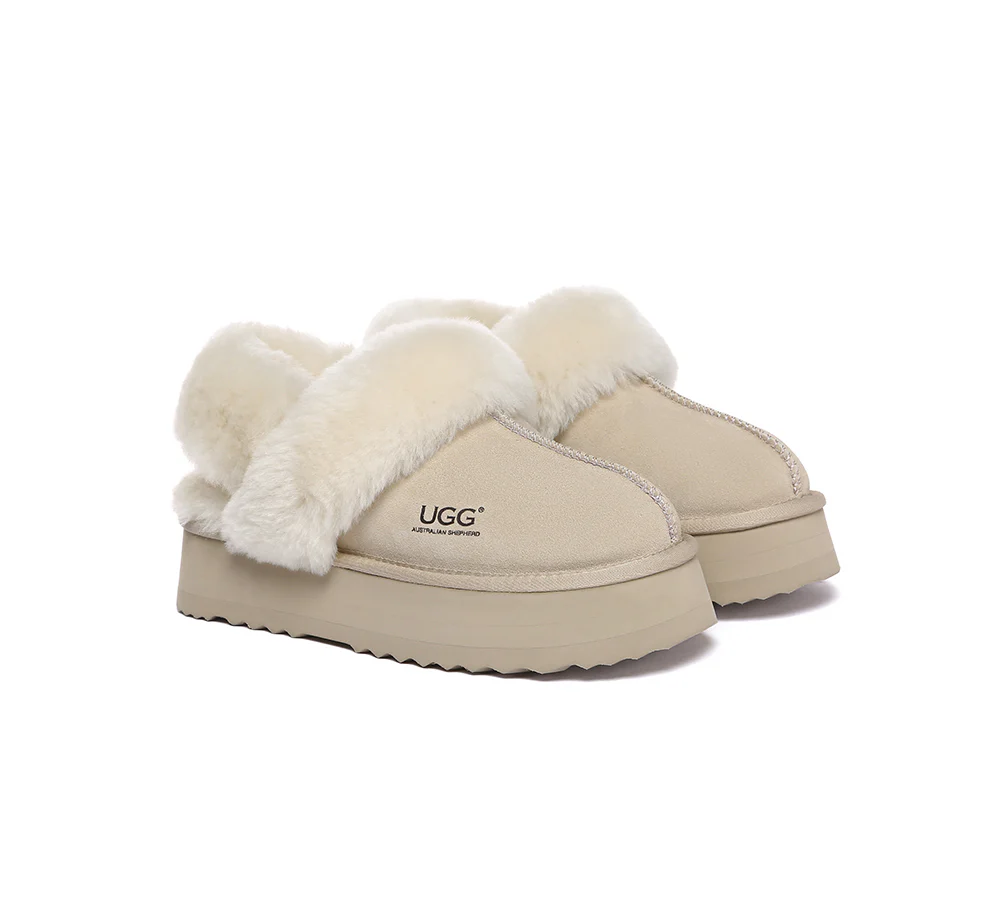 AUSTRALIAN SHEPHERD? UGG Slippers Women Removable Wool Strap Slingback Platform Musa