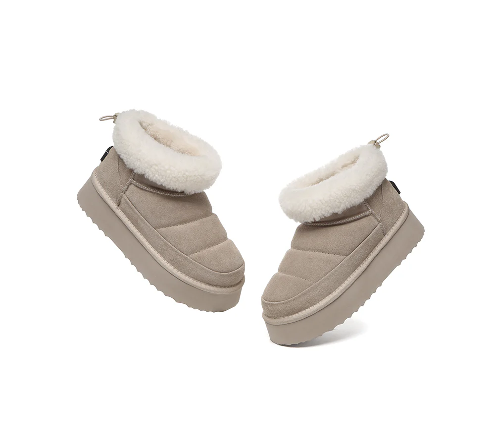 UGG EVERAU? UGG Boots Women Sheepskin Wool Drawstring Platform Payton