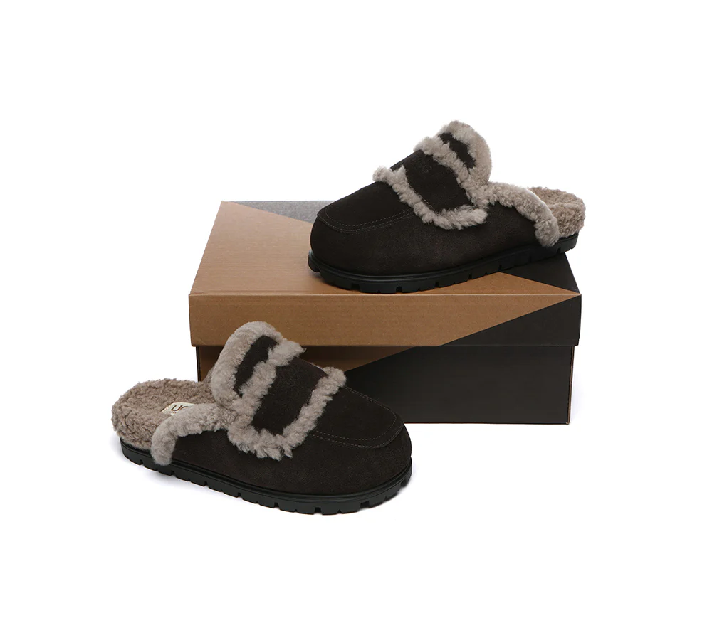 AUSTRALIAN SHEPHERD? UGG Slippers Women Sheepskin Wool Shearling Lined Remi