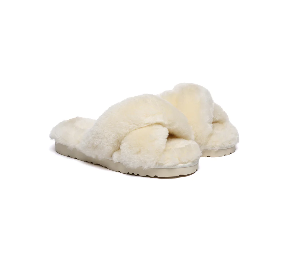 EVERAU? UGG Women Crossover Fluffy Slides Leanna