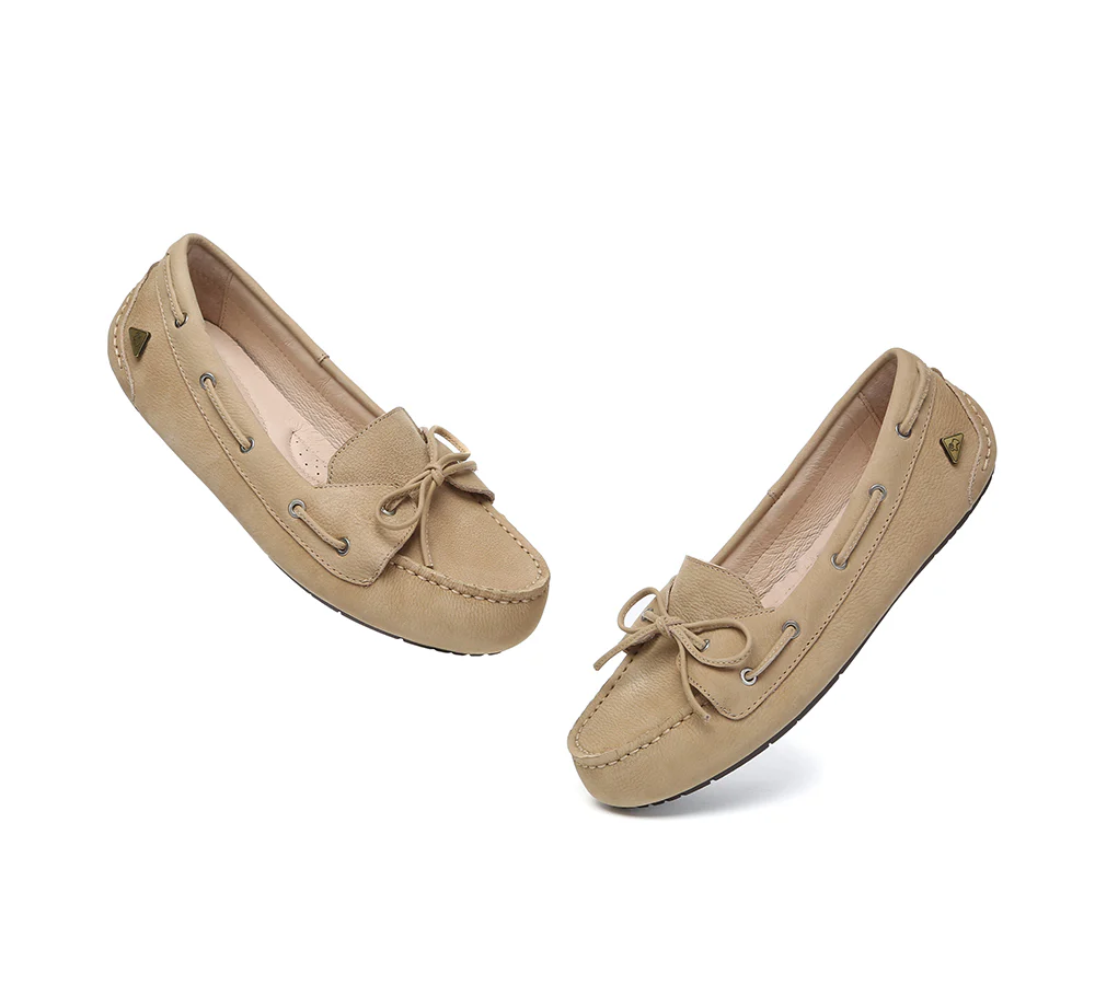 EVERAU? Women Leather Bow Casual Loafers Summer Moccasins Monty