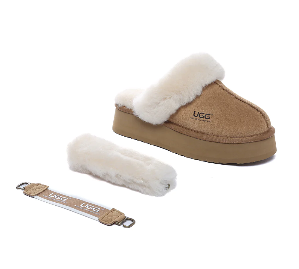 AUSTRALIAN SHEPHERD? UGG Slippers Women Removable Wool Strap Slingback Platform Musa