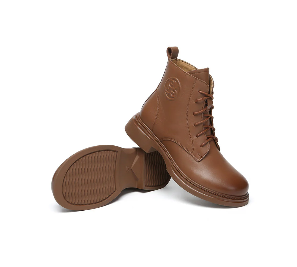 EVERAU? Women Leather Lace Up Zipper Ankle Boots Gabriela