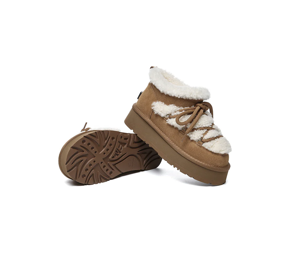 UGG EVERAU? UGG Boots Women Sheepskin Wool Ankle Platform Mini Carmen