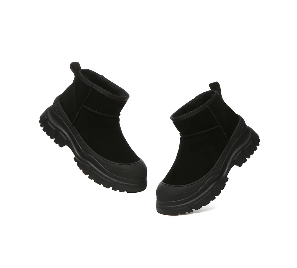 EVERAU? UGG Boots Sheepskin Wool Ankle Chunky Platform Mouni