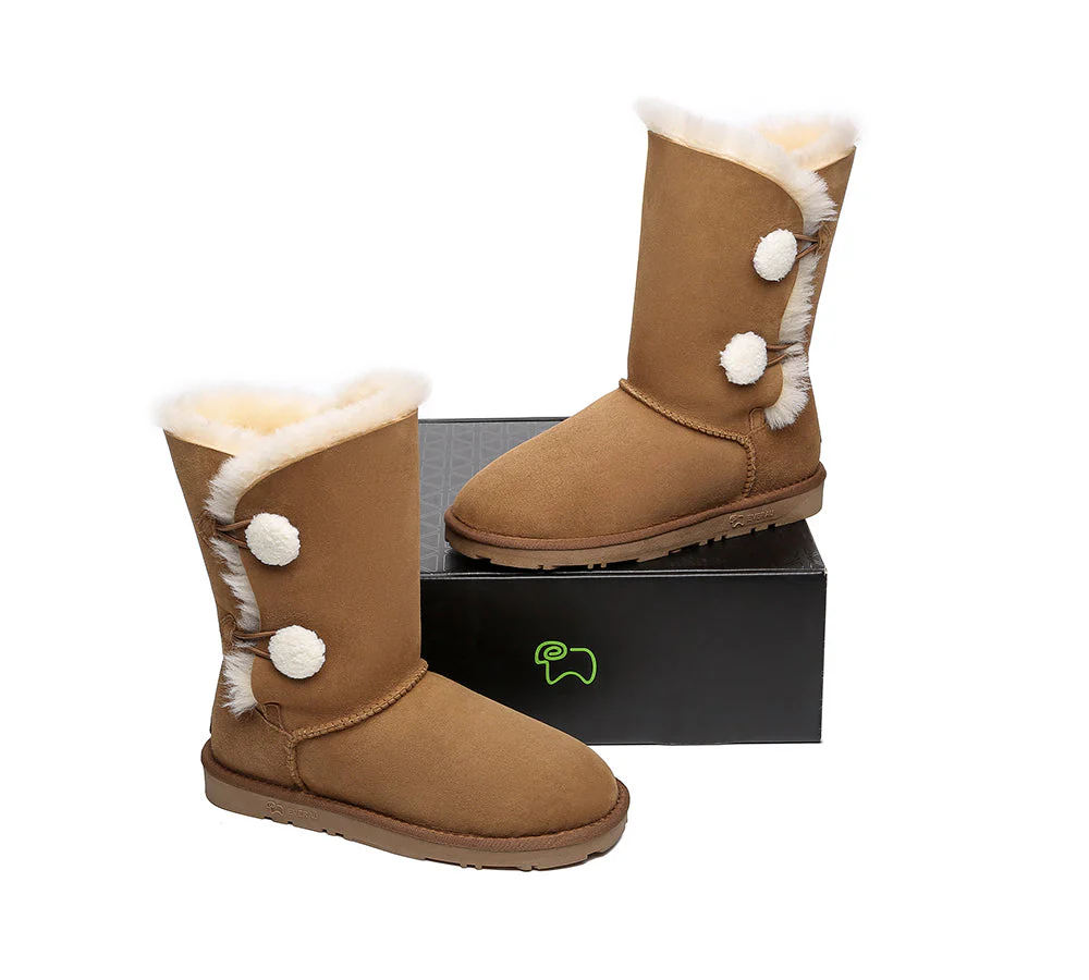 EVERAU? UGG Boots Women Sheepskin Wool Twin Button Short Espina