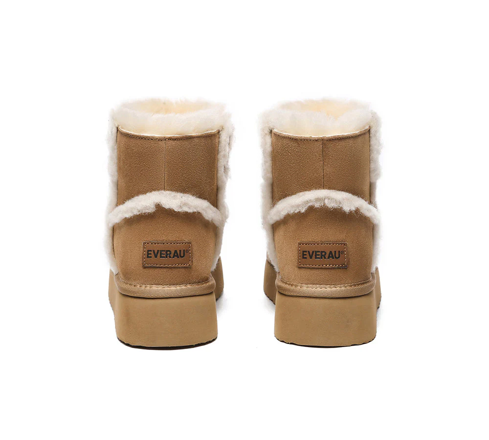 EVERAU? UGG Boots Women Sheepskin Wool Shearling Lined Ankle Platform Schunck