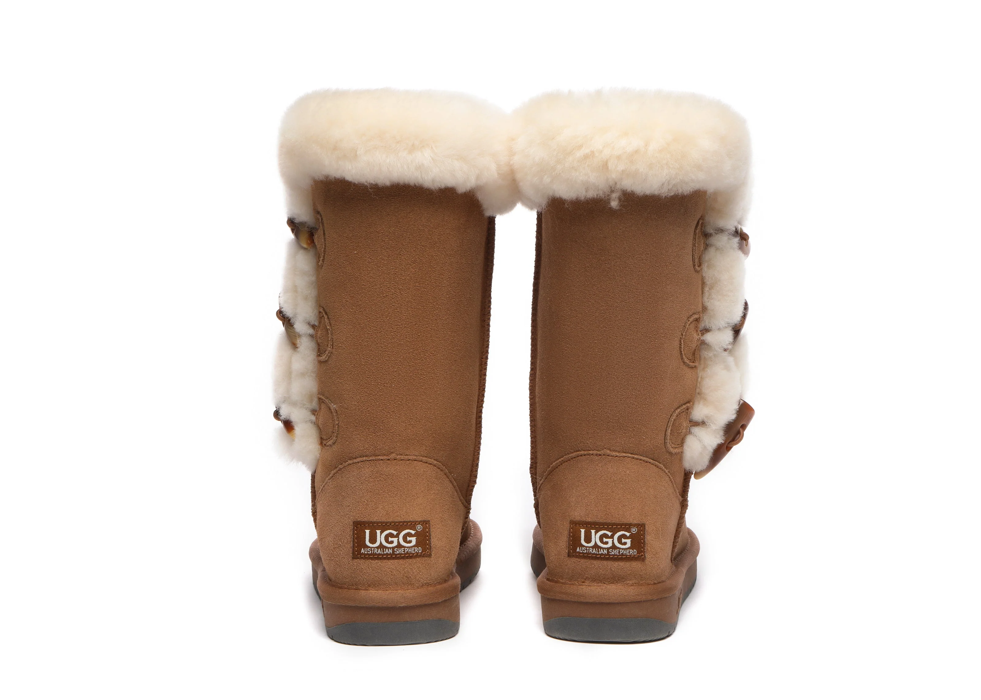 AUSTRALIAN SHEPHERD? UGG Boots Women Sheepskin Wool Horn Toggle Closure Tall Tamari