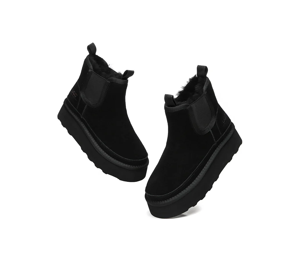 AUSTRALIAN SHEPHERD? UGG Boots Sheepskin Wool Elastic Band Platform Chelsie