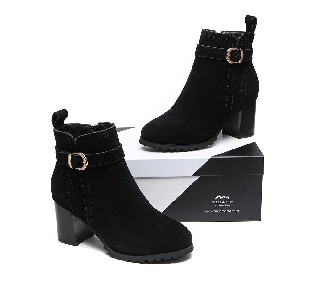 TARRAMARRA? Women Leather Zipper Block Heel Ankle Boots Vica