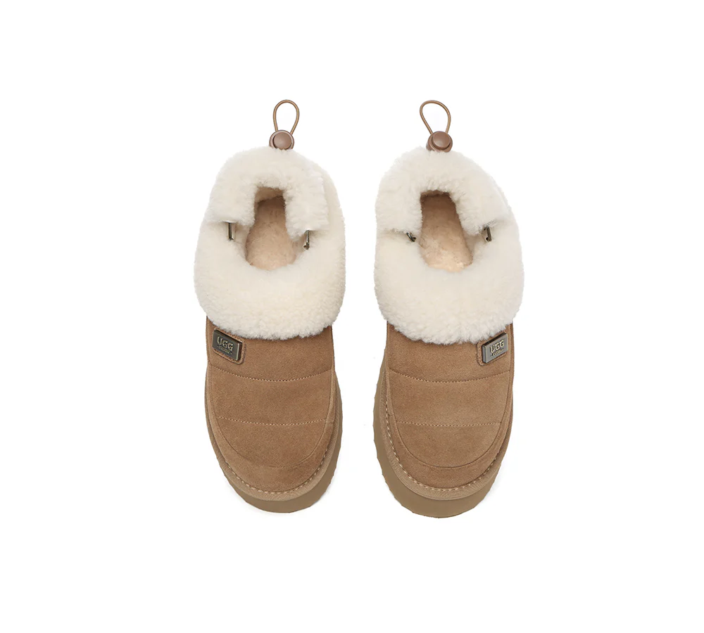 UGG EVERAU? UGG Slippers Women Removable Wool Strap Drawstring Slingback Platform Paige