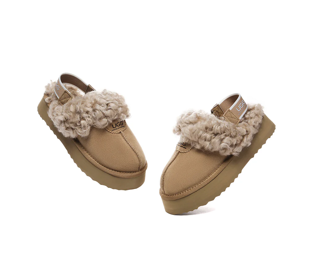 AUSTRALIAN SHEPHERD? 2-Way Style UGG Slippers Women Removable Strap Slingback Platform Waffle Curly