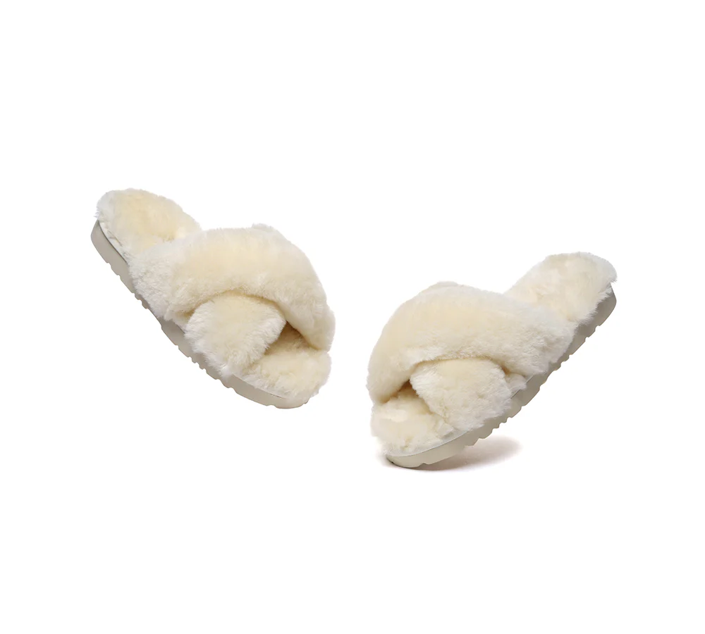 EVERAU? UGG Women Crossover Fluffy Slides Leanna