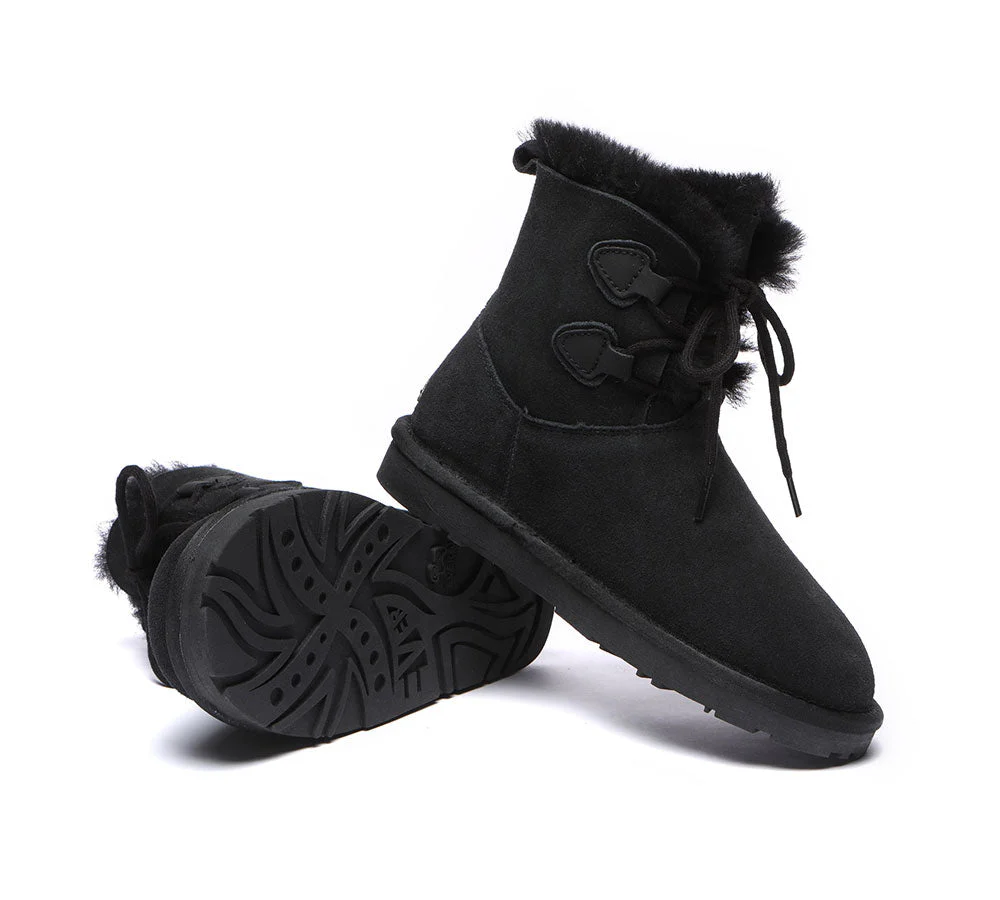 EVERAU? UGG Boots Women Sheepskin Wool Lace Up Short Stark