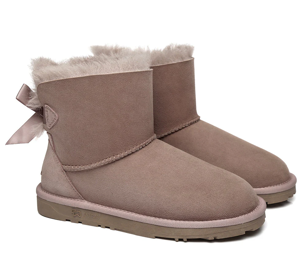 EVERAU? UGG Boots Women Sheepskin Wool Mini Single Back Bow