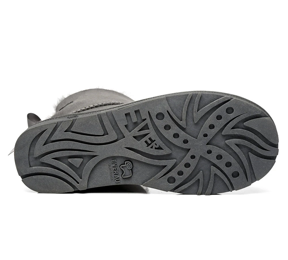 EVERAU? UGG Boots Women Sheepskin Wool Mini Single Back Bow