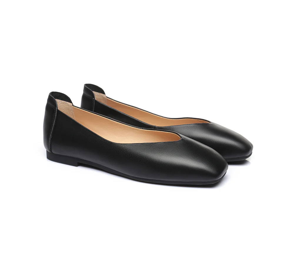 EVERAU? Women Leather Square Toe Ballet Flats Linda